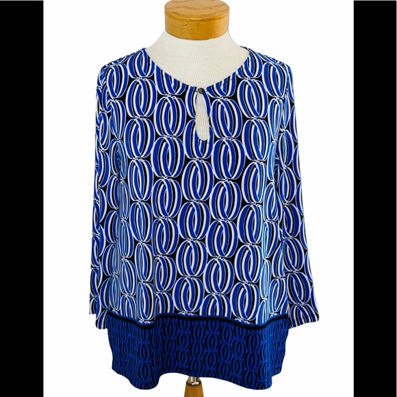 Kasper Sz S Long Sleeve Royal Blue Geometric Top NWT - Picture 1 of 7